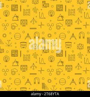 Science, Technology, Engineering and Mathematics seamless vector linear pattern on yellow background Stock Vector