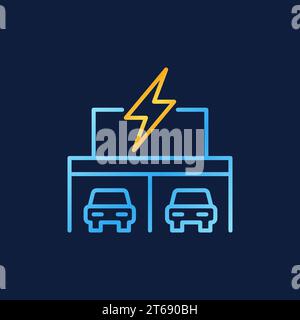 Garage with electric cars colorful vector icon or symbol in thin line style on dark background Stock Vector