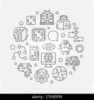 Machine Learning circular vector concept illustration in outline style Stock Vector