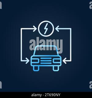 Vector electric auto colorful icon - electric vehicle concept symbol in thin line style on dark background Stock Vector