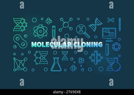 Molecular Cloning vector colorful outline horizontal illustration on dark background Stock Vector