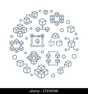 Blockchain circular vector illustration in thin line style on white background Stock Vector