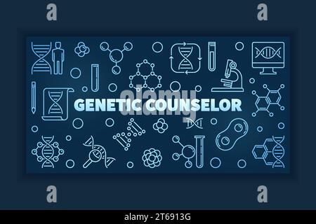 Genetic Counselor vector blue concept linear banner or illustration on dark background Stock Vector