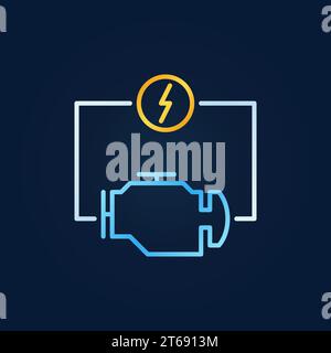 Vector electric car engine colorful icon or symbol in thin line style on dark background Stock Vector