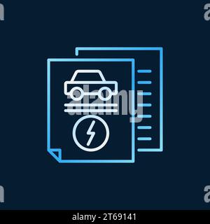 Electric car documents vector creative outline icon or symbol on dark background Stock Vector
