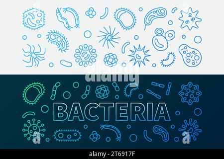 Set of 2 Bacteria microbiology creative bright banners - vector illustration in outline style Stock Vector