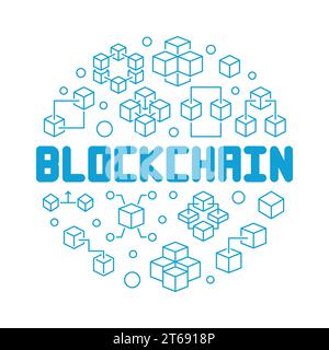 Blockchain technology blue round concept vector illustration in thin line style Stock Vector