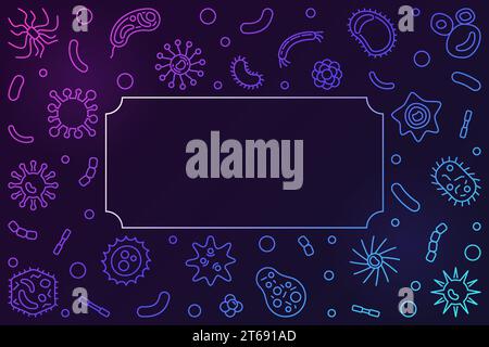 Bacteria and Viruses colored horizontal background - vector frame with microorganisms outline icons Stock Vector