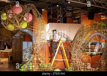 EDITORIAL USE ONLY Balete Spacecraft, a new artwork made of recycled materials by Leeroy New, is currently under construction at the city's newest venue Aviva Studios, home of Factory International. Picture date: Thursday November 9, 2023. Stock Photo