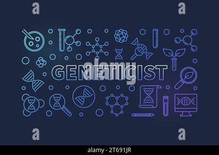 Geneticist colorful banner in outline style. Vector concept illustration with dark background Stock Vector