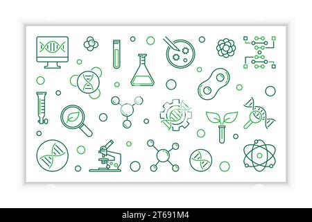 Biotechnology concept linear banner. Vector Biotech creative horizontal illustration in outline style Stock Vector