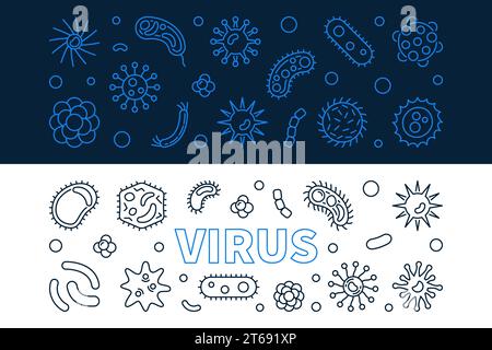 Virus banners set. Vector concept illustration in thin line style Stock Vector