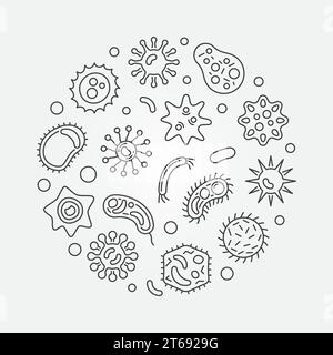Bacterial cells round vector outline simple illustration made with microbes and bacterium icons Stock Vector
