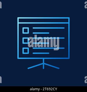 Screen for presentations or Projector Screen vector blue line icon or sign on dark background Stock Vector