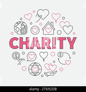 Charity round vector modern illustration in outline style Stock Vector