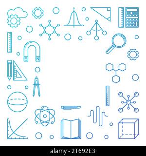 STEM blue square frame. Vector concept illustration in thin line style on white background Stock Vector