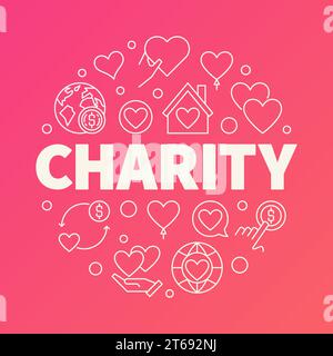 Charity round vector creative outline illustration on red background Stock Vector