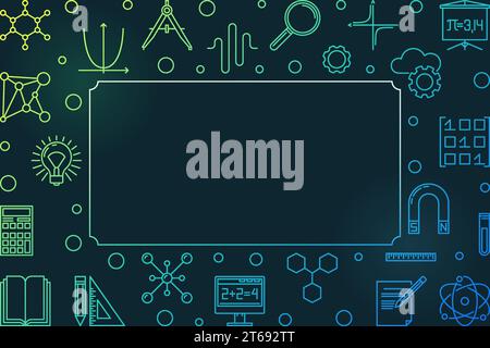 STEM colored horizontal frame with empty space for text. Vector education concept outline illustration on dark background Stock Vector