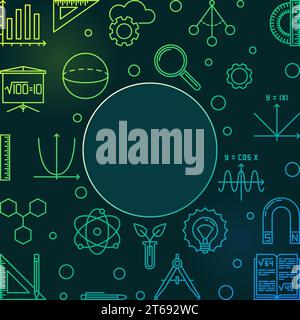 STEM education modern colorful square frame. Vector science technology engineering math concept outline illustration on dark background Stock Vector