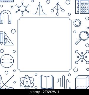 Science, Technology, Engineering and Mathematics blue square frame with white background. Vector STEM concept linear illustration Stock Vector
