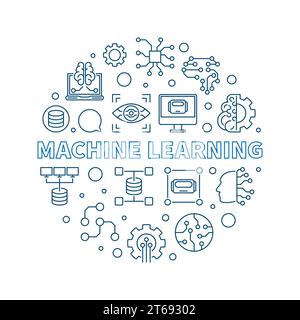 Machine Learning concept vector blue round line illustration or banner Stock Vector