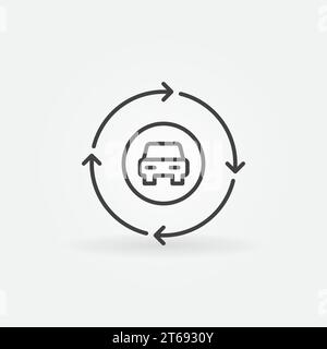 Car in circle with arrows outline vector icon or sign Stock Vector
