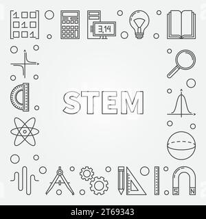 STEM education square frame - vector science concept outline illustration or background Stock Vector