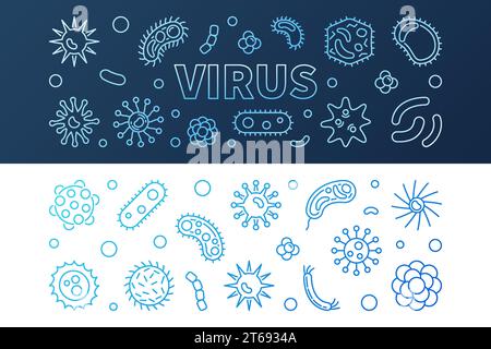 Virus blue creative banners set - vector concept illustration in outline style Stock Vector