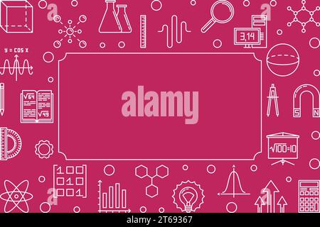 STEM learning horizontal frame with red background. Vector concept science illustration or background in thin line style Stock Vector