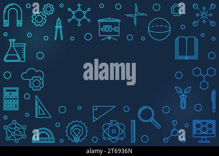 STEM blue horizontal frame with place for your text. Vector science colored outline illustration or background Stock Vector