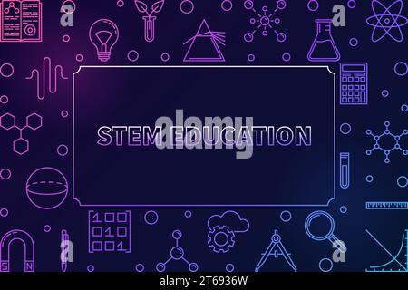 STEM colorful horizontal frame with place for your text. Vector education concept outline illustration on dark background Stock Vector