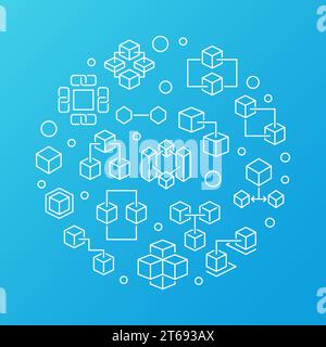 Blockchain technology vector circular concept blue illustration in outline style Stock Vector