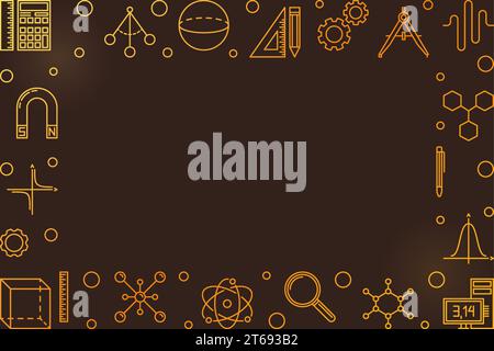 STEM colorful horizontal frame with empty space for text. Vector science concept illustration in thin line style on dark background Stock Vector