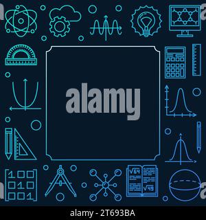Science, technology, engineering and math blue square frame. Vector STEM concept illustration on dark background Stock Vector