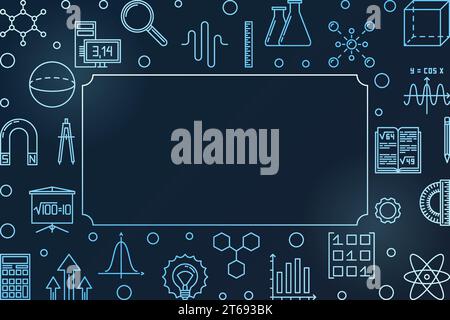 STEM learning blue modern horizontal frame. Vector science concept illustration in thin line style on dark background Stock Vector