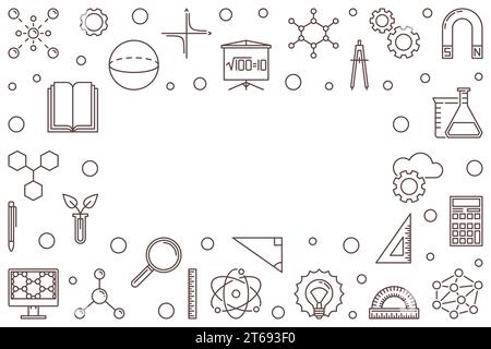 STEM vector horizontal frame with place for your text. Science, technology, engineering and math vector concept outline illustration Stock Vector