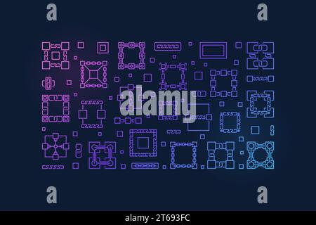 Block Chain concept horizontal colored banner made with block chain line icons. Vector illustration Stock Vector