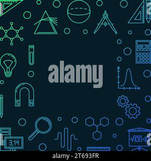 STEM learning colorful square frame. Vector concept outline illustration or banner on dark background Stock Vector