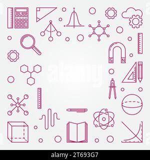 STEM red square frame with white background. Vector concept illustration in thin line style Stock Vector