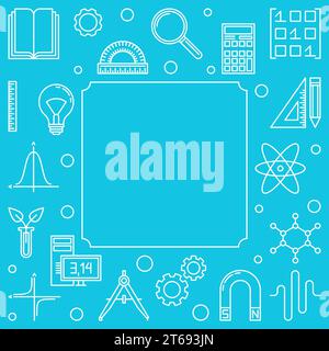 STEM square frame on blue background. Vector education concept illustration or banner in thin line style Stock Vector