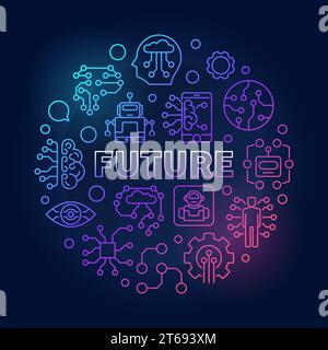 Future round vector colored illustration in thin line style. AI and Innovation concept circular linear symbol on dark background Stock Vector