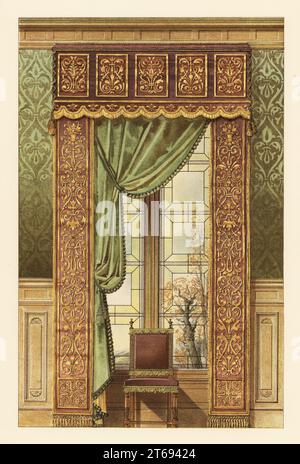 Curtain Renaisance Renaissance-style wall hanging, circa 1900. Satin lambrequin, velvet ...
