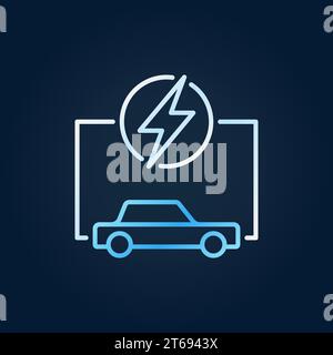 Electric car with lightning colorful icon. EV concept sign in thin line style on dark background Stock Vector