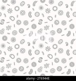 Seamless bacteria and microorganism pattern or background. Vector microbiology outline illustration Stock Vector