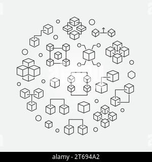 Blockchain technology vector round concept illustration in outline style Stock Vector