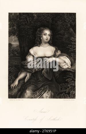 Portrait of Anne Carnegie, Countess of Southesk, wife to James Carnegie, formerly Lady Anne Hamilton, notorious for her affair with the Duke of York, c.1627-1682. Steel engraving by B. Holl after a portrait by Sir Peter Lely from Mrs Anna Jamesons Memoirs of the Beauties of the Court of King Charles the Second, Henry Coburn, London, 1838. Stock Photo