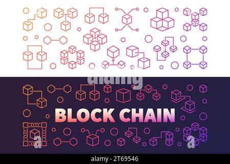 Block Chain cryptocurrency vector colored banners in thin line style Stock Vector