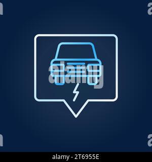 Sign with blue electric car outline concept vector icon or logo element on dark background Stock Vector