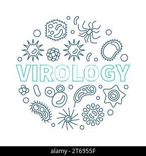 Virology round creative vector concept biology illustration in thin line style made with microbes and viruses icons Stock Vector
