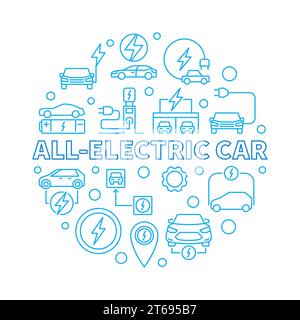 All-electric Car round vector concept illustration in outline style Stock Vector